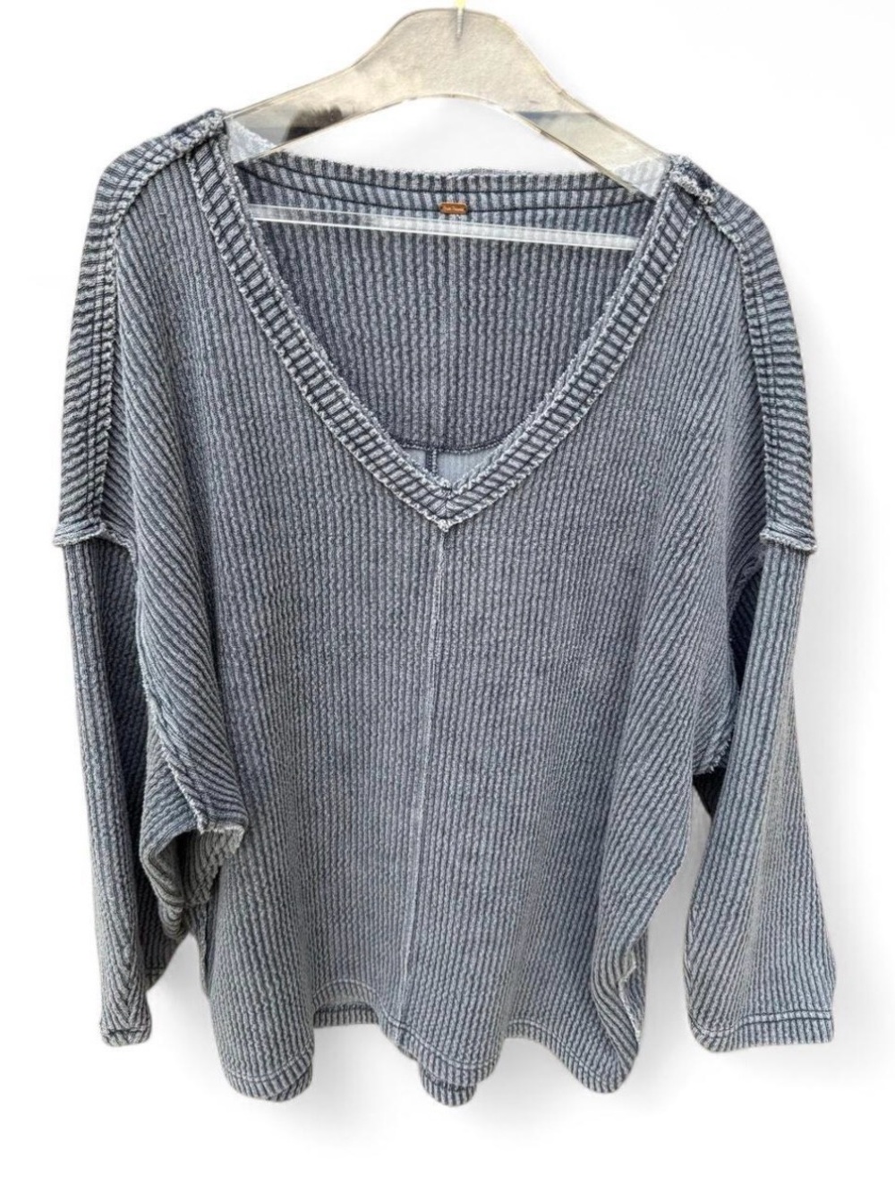 Free People Thermal V-Neck Oversized Slouch Top in Gray